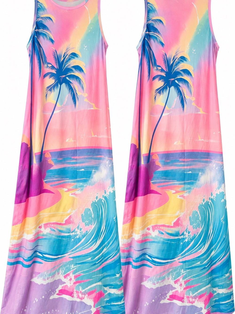Tropical Sunset Palm Tree Ocean Maxi Dress S/M